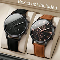Three Eyes With Calendar Simple Casual Business Men's Quartz Watch Bracelet Suit