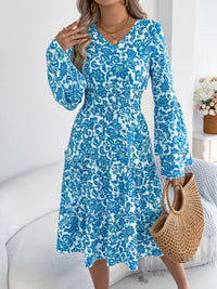 Women's Vintage Bell Sleeve Ruffle Trim Tie Waist A-Line Dress