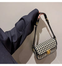 Women's Houndstooth One Shoulder Underarm Baguette Bag