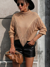 Loose-fitting Tassel Turtleneck Sweater