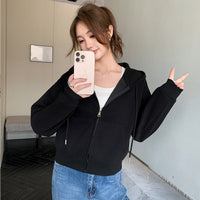 Hooded Zipper Short Sweater Coat For Women Spring And Autumn