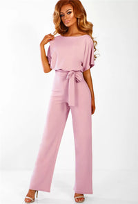 Fashion Bat Short-sleeved Lace-up Jumpsuit