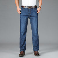 Men's Fleece-Lined Straight-Leg Loose-Fit Thickened Warm Casual Denim Jeans