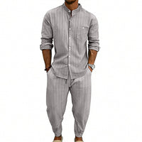 High-street Striped Henley Shirt Jogger Pants