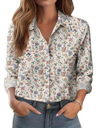 Womens 3D-printed Floral Loose-fit Blouse