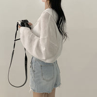 Lazy Style Thin Short Ice Silk Loose Lantern Sleeve Hooded Long-sleeved Cardigan