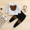 Children's Bear Patch Long-sleeved Sweatshirt Pants Set