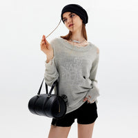Loose Round Neck Thin Ripped Long Sleeves Shirt