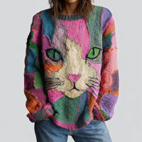 European-style Loose Animal Print Faux Sweater