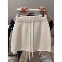 Western Style Elastic Waistband Lace-up Knitted Skirt