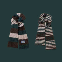 Versatile Soft Yarn Dopamine Contrasting Striped Double-sided Scarf For Women