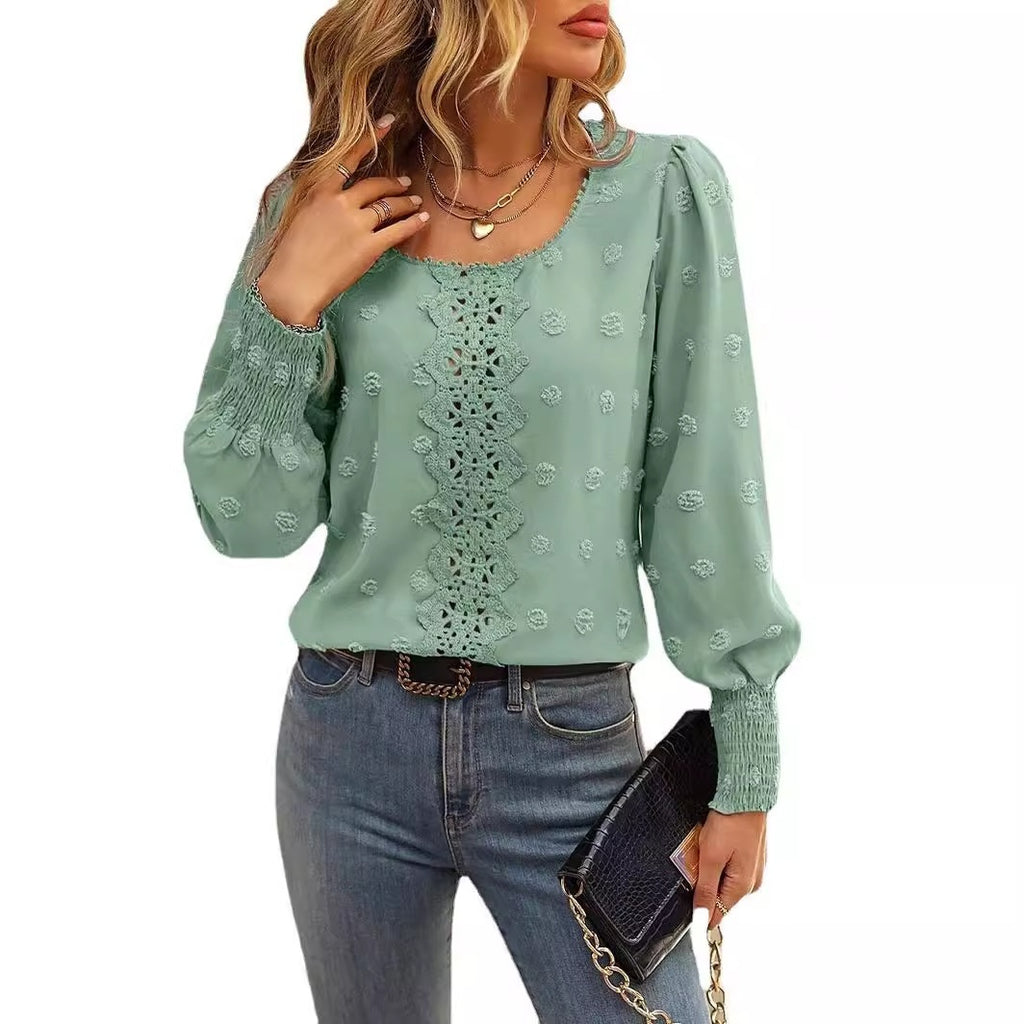 Large Polka Dot Lace Patchwork Style Shirt