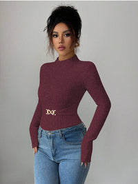 Womens Slimming Mock-neck Base Top With Long Sleeves