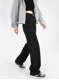 Plus Size Straight Black Jeans High Waist Wide Leg Pants