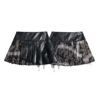 Fashion Leather Stitching Pleated Skirt Women
