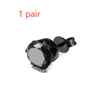 Stainless Steel Crown Six-Prong Round Zircon Stud Earrings