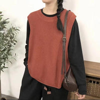 Women Sleeveless Vest Bandage Dress Outer Wear Solid Color Round Neck Vest
