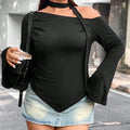 Women's Irregular Long Sleeve Short Fitted Off-Shoulder Top
