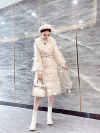 Mid-length Thickened And Fleeced Girl Lace Cotton Suit