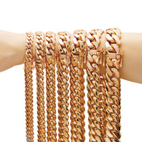Hip-hop Jewelry Stainless Steeltitanium Slim Rose Gold Cuban-link Chain Necklace With Gold Plating