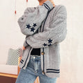 Street Arm Embroidery Knitted Coat V-collar Contrast Color Sweater