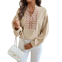 Elegant Retro Cardigan Ring Pattern Decorative Long Sleeve Stand Collar Shirt