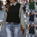Long-sleeved Striped And Plaid Shirt With A Turn-down Collar