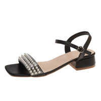 Women's Mid Heel Square Toe Ankle Strap Outerwear Sandals