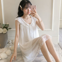Western Style Lace Trim Sleeveless Suspender Pajamas Loose Mid-Length Comfortable Casual Nightdress