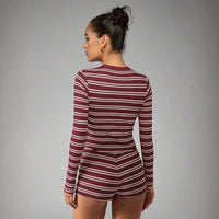 Stylish Slim-fit Two-piece Set Featuring A Halter Top With Patchwork Stripes And Matching Shorts