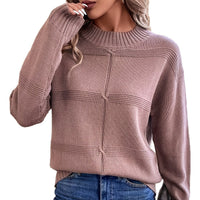 Semi-high Collar Textured Knit Sweater