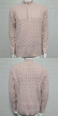 Mens Slim-fit Knitted Zip-up Mock-neck Long-sleeve Sweater