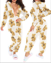 Long Sleeve Hooded Trousers Plush Homewear Pajamas Jumpsuit