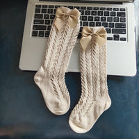 Children's Solid Color Mesh Bow Mid Length Socks With Removable Loops