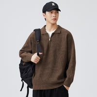 Half-collar High-end Lapel Men's Solid Color Versatile Sweater