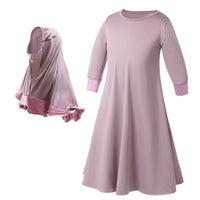 Girls Long Sleeve Color Matching Ruffle Lace Dress Bow Knot Turban