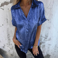 Women's Solid Color Casual Loose Bronzing Short-sleeved Lapel Shirt