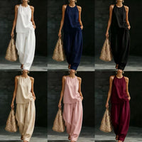 New Womens Crew-Neck Sleeveless Fashionable Casual Set
