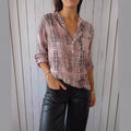 European And American V-neck Half Button Plaid Shirt Half Sleeve Sequined Pocket Button