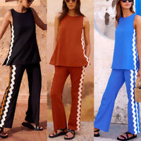 Sleeveless Top And Straight-Leg Pocket Pants Casual Set For Women