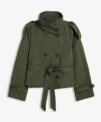 Womens Buttoned Waist-Cinching Lace-Up Trench Coat