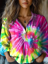 Women's Fashion Plus-size Lapel Long-sleeve Shirt Top