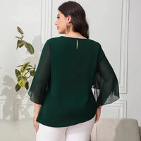 Elegant Fashion Casual Style Plus Size Chiffon Petal Sleeve Short Sleeve T-Shirt