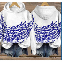 Womens Printed Hooded Long-Sleeve Pullover Sweatshirt
