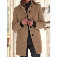 New Retro Solid Color Buttoned Turtleneck Wool Coat