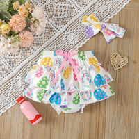 Baby Girl's Short-sleeved Letter Romper Colorful Egg