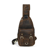 Full-grain Crazy Horse Leather Cowhide Vintage Outdoor Multi-purpose 8-inch Phone Chest Crossbody Bag