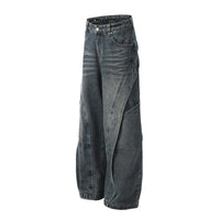 American Retro Heavy Industry Deconstruction Stitching Wide Leg Jeans Men