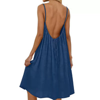 Women's Solid Color Spaghetti Strap Backless Dress - Sleeveless Summer Bodycon Fit Casual Evening Dress For Daily Wear Holiday Outfit