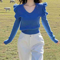Atmosphere Ruffled Collar Klein Blue Sweater
